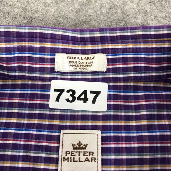Peter Millar Mens Button Up Shirt XL Purple Multicolor Plaid Long Sleeve Cotton - Picture 10 of 10